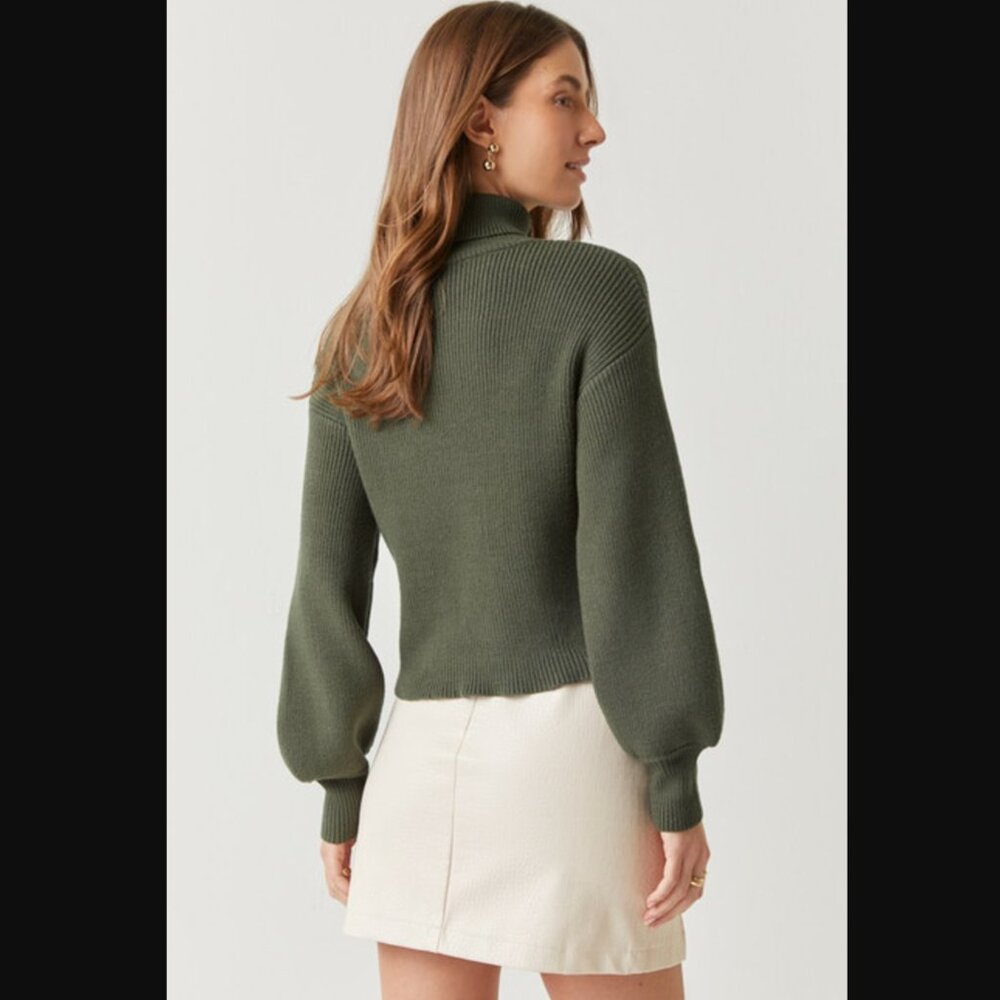 Francesca's Mi Ami Avery Balloon Sleeve Turtleneck Sweater - Olive Green, Large - Picture 11 of 12